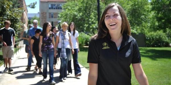 Student ambassador leading campus tour